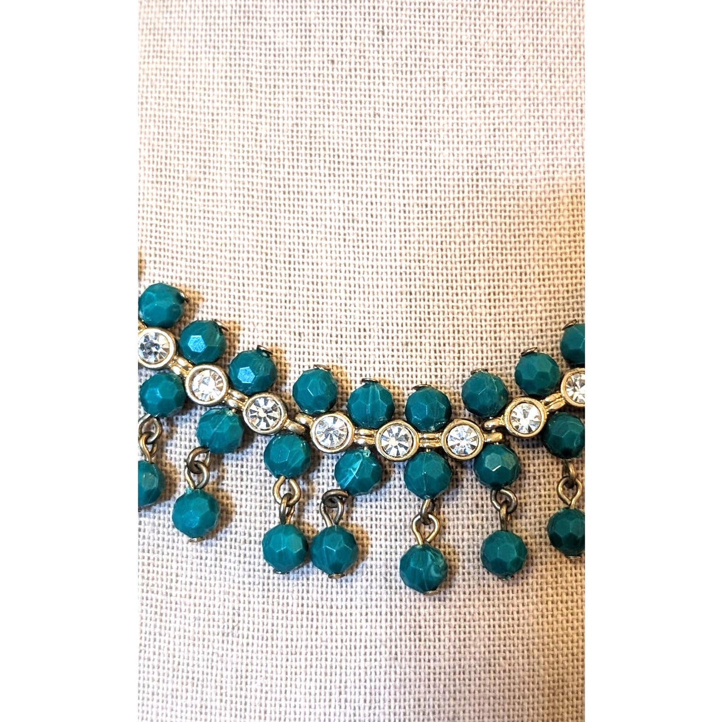 NRT for Avon Green/Blue Dangle Rhinestone Collar Statement Necklace
