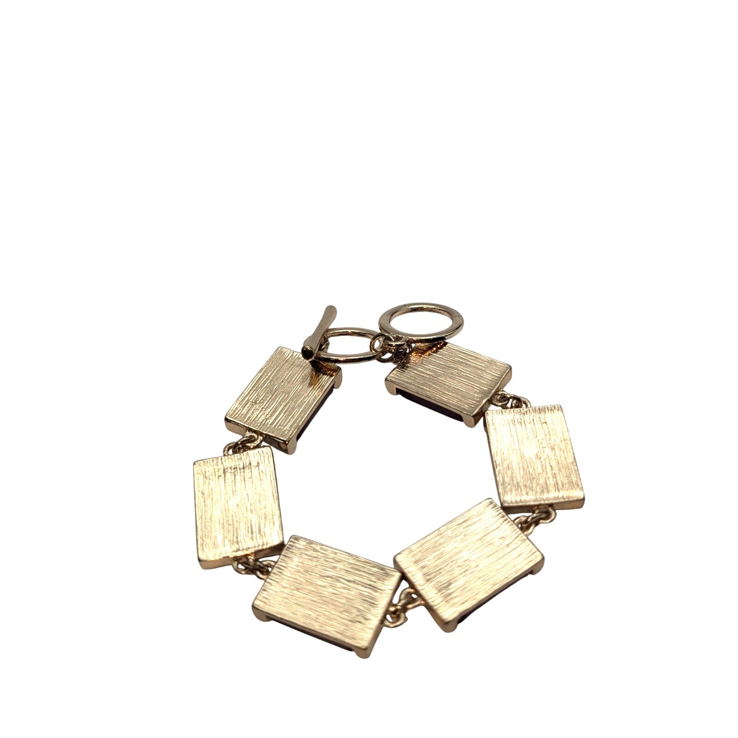 Burgundy Red Gold Tone Rectangle Cab Station Toggle Clasp Bracelet