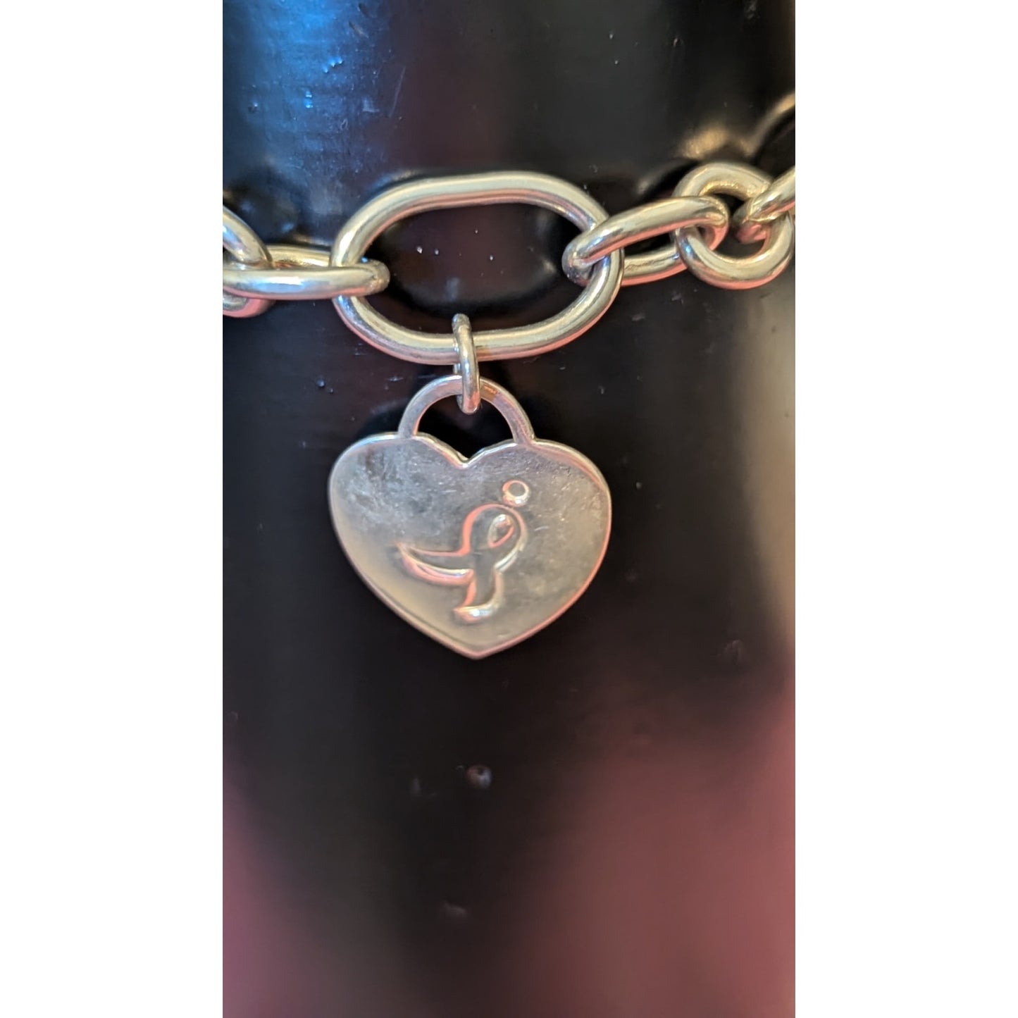 925 Sterling Multi-Size Oval Link 'For the Cure' Charm Bracelet Approx. 20g