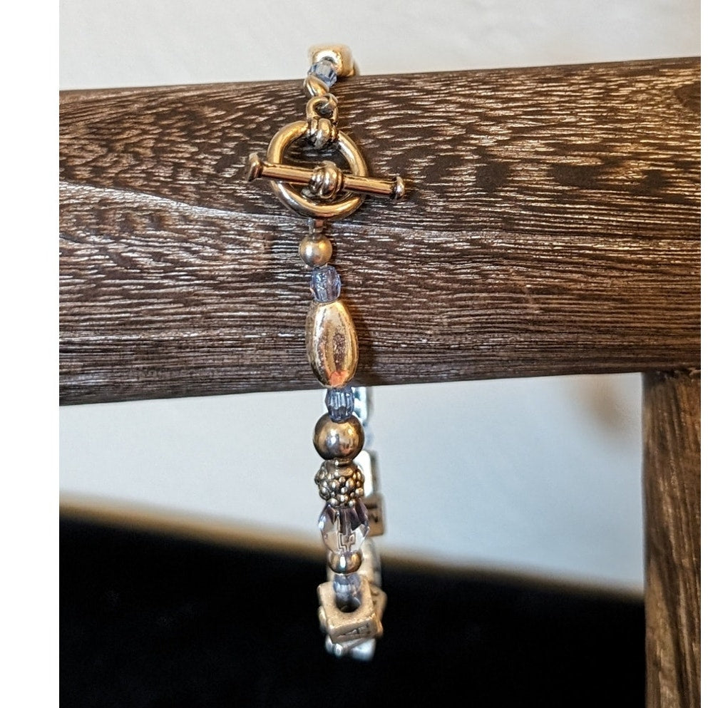 I Love My Grandma Block Letter Toggle Clasp Silver Tone Beaded Bracelet
