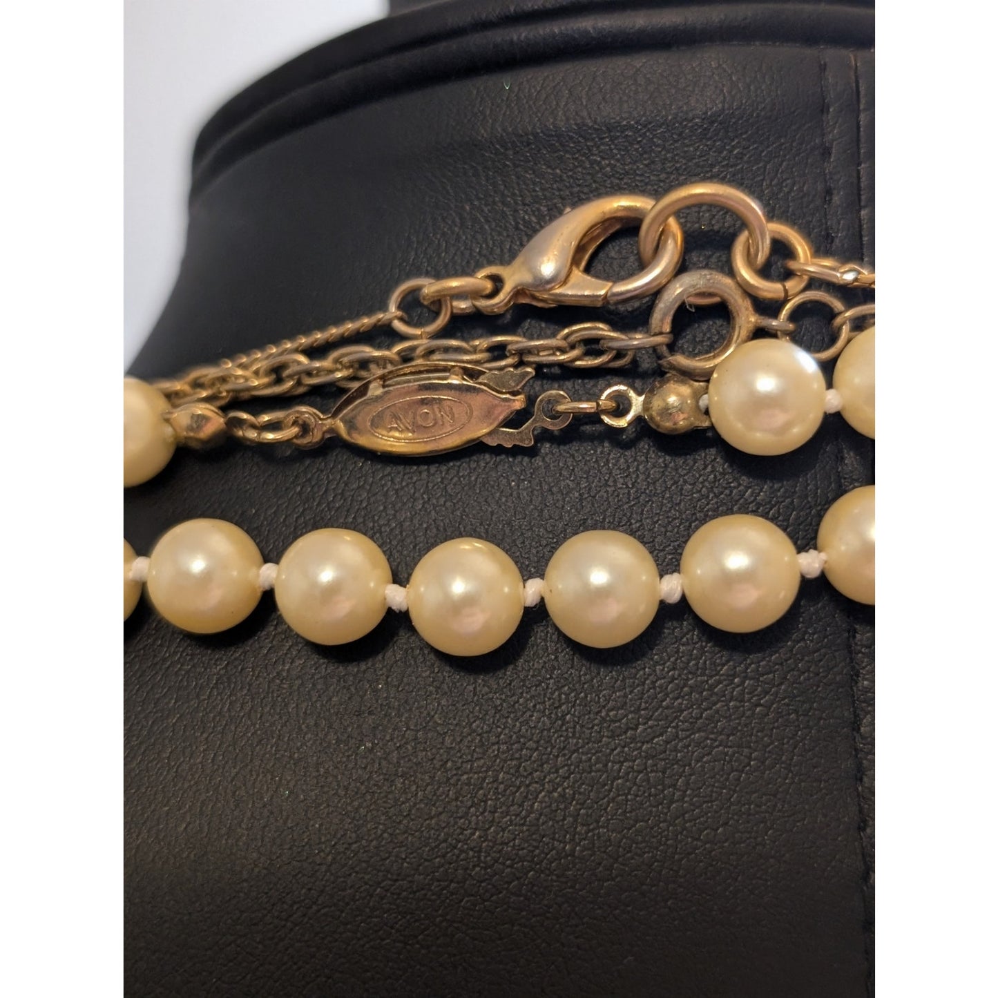 Lot of Three Layered Blue Rhinestone Faux Pearl Beaded Gold Tone Chain Necklaces