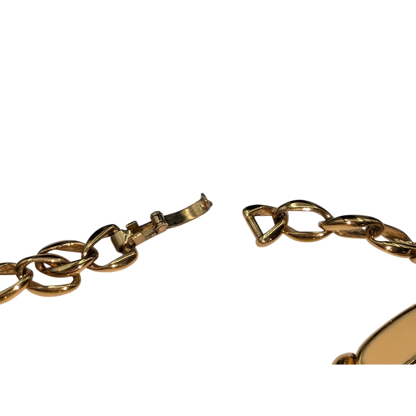 Vintage Monet Cream Enamel Gold Tone Chain Link 16.5" Fold Over Clasp Necklace