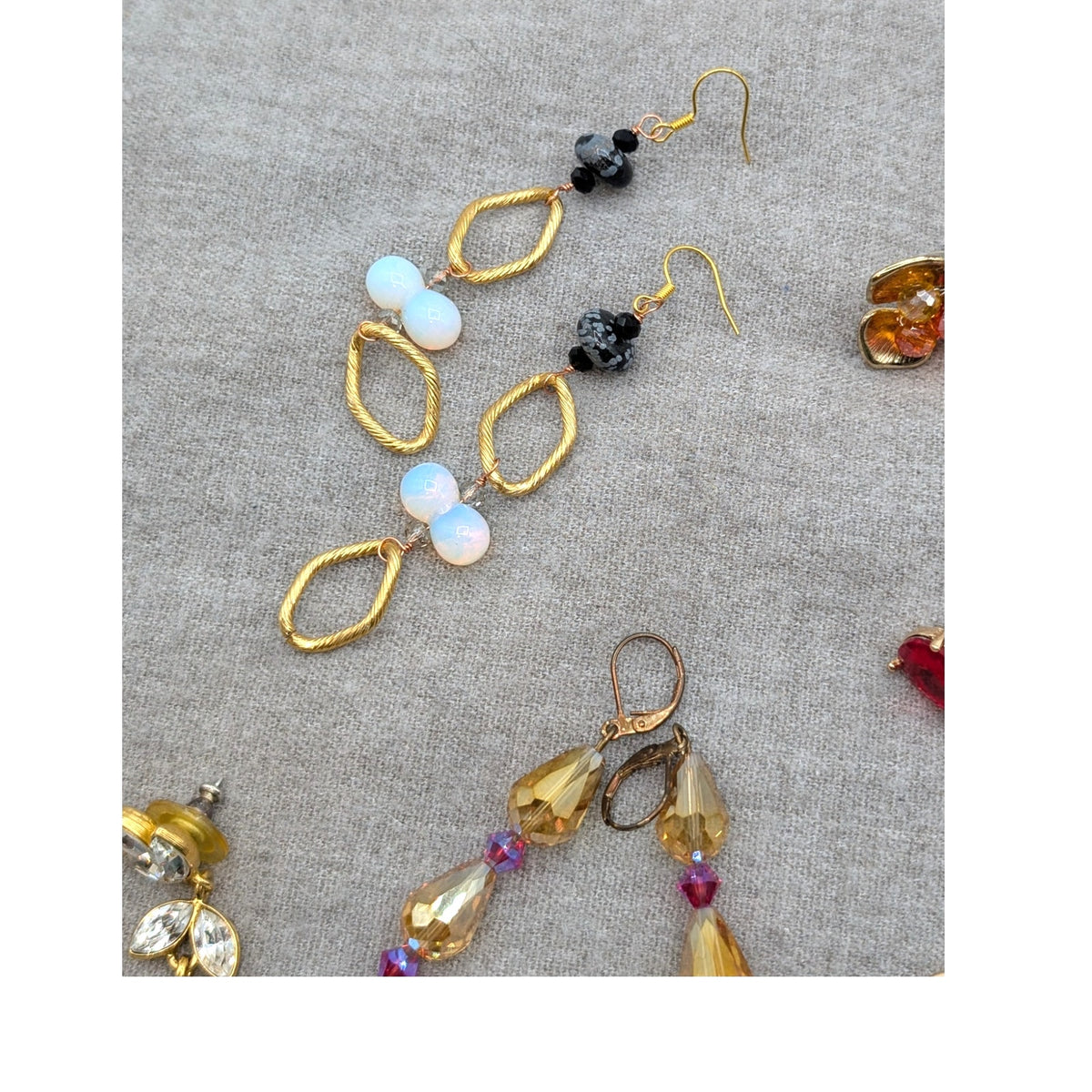 Lot of 14 Pair Crystal Rhinestone Gold Tone Earrings for Pierced Ears