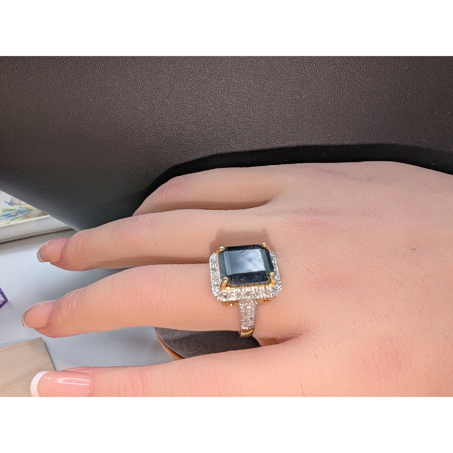 925 Sterling Vermeil Sapphire & Diamond Ring Size 7