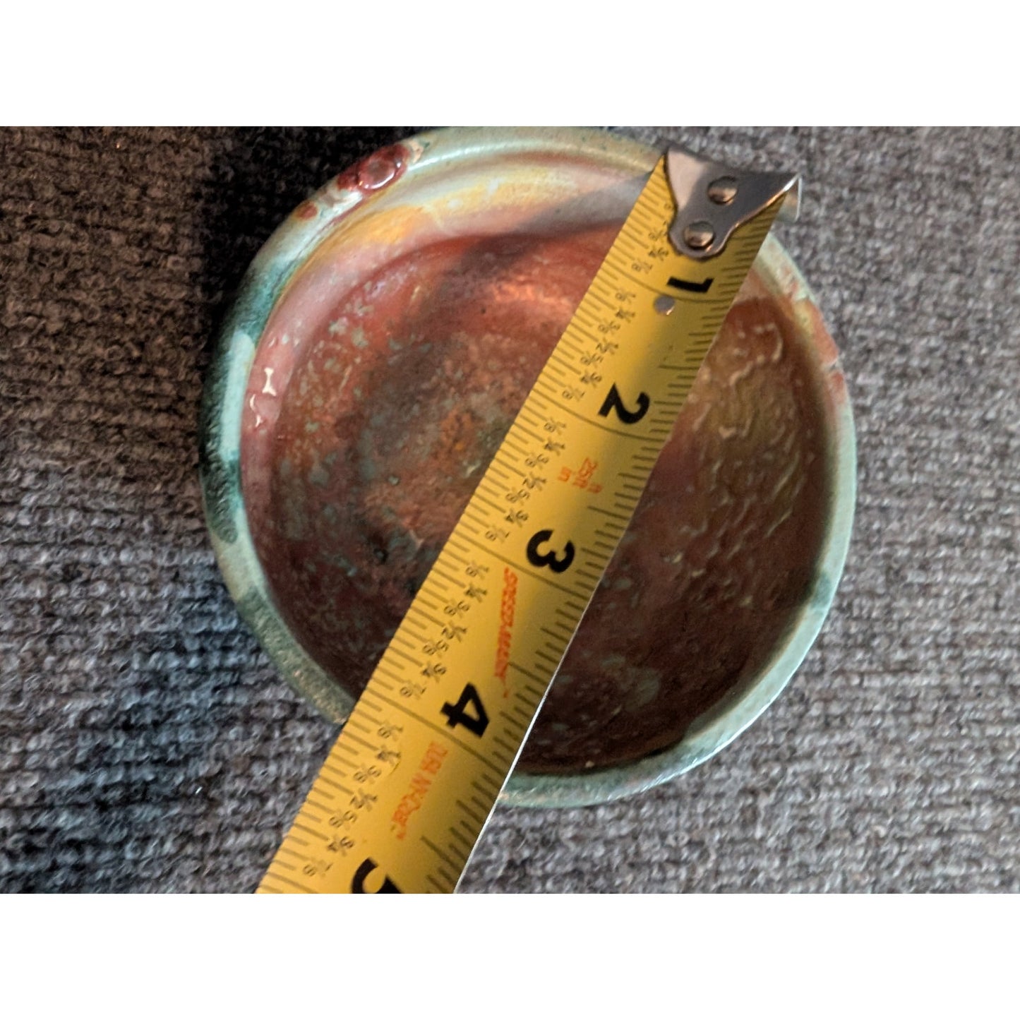 Signed ML Studio Pottery Turquoise Copper Gold Shine Bowl
