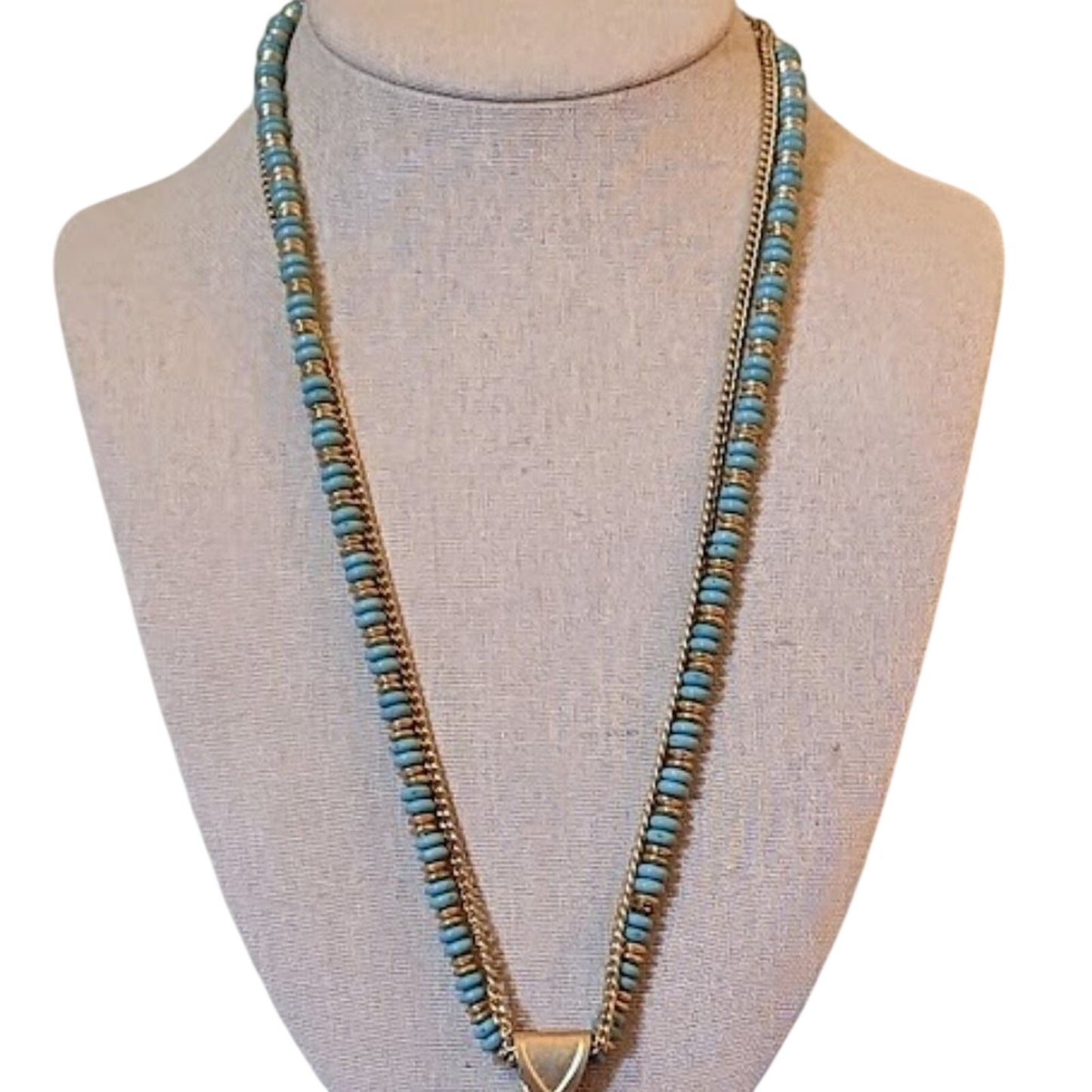 Charming Charlie Gold Tone Turquoise Colored Beads and Stone Tassel Pendant