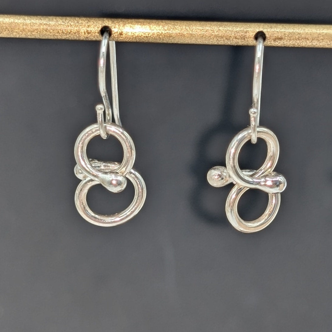 Marked 925 Sterling Silver Twisted Loop Beaded Dangle Wire Earrings