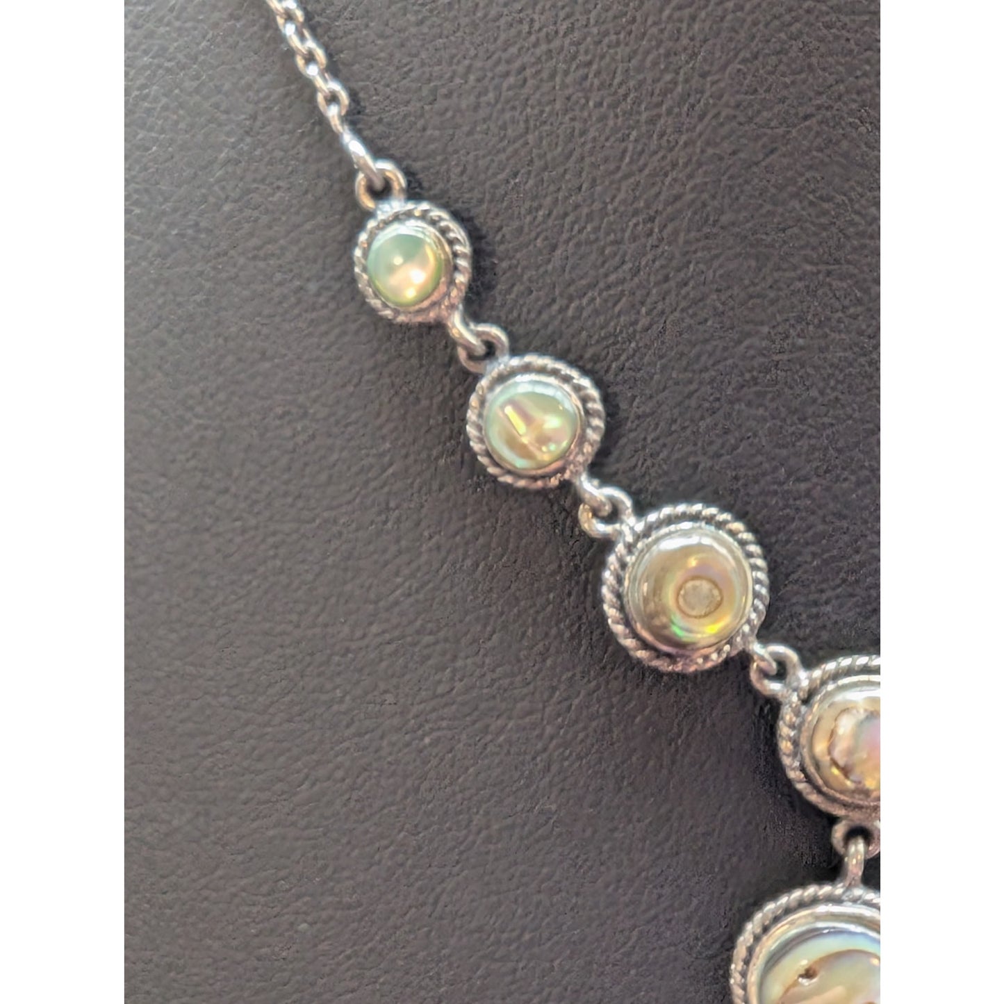Vintage 925 Sterling Silver Abalone 'Y' Drop Chain Necklace