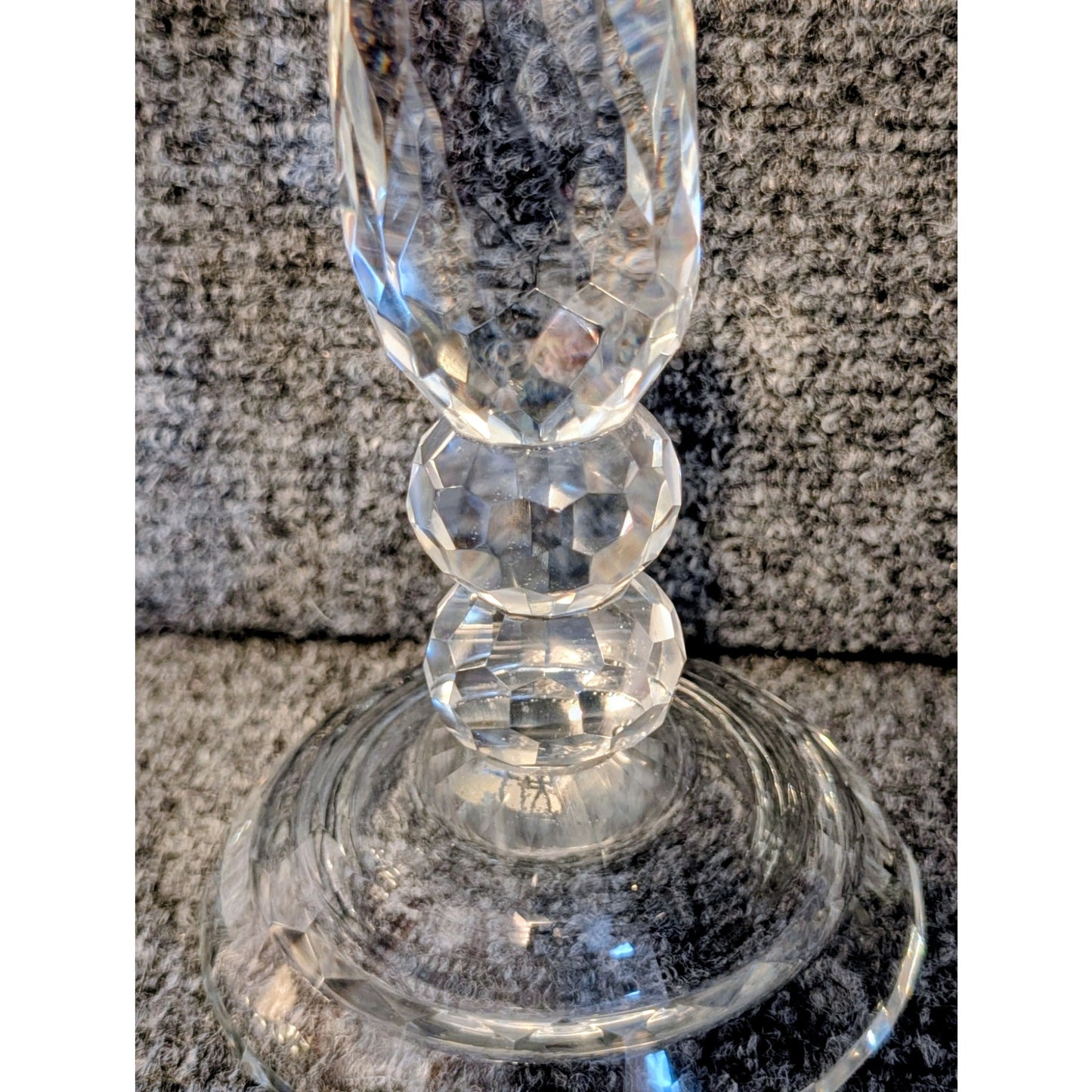 Set of Two Heavy Faceted Lead Crystal Candle Holders 11" & 9" Tall