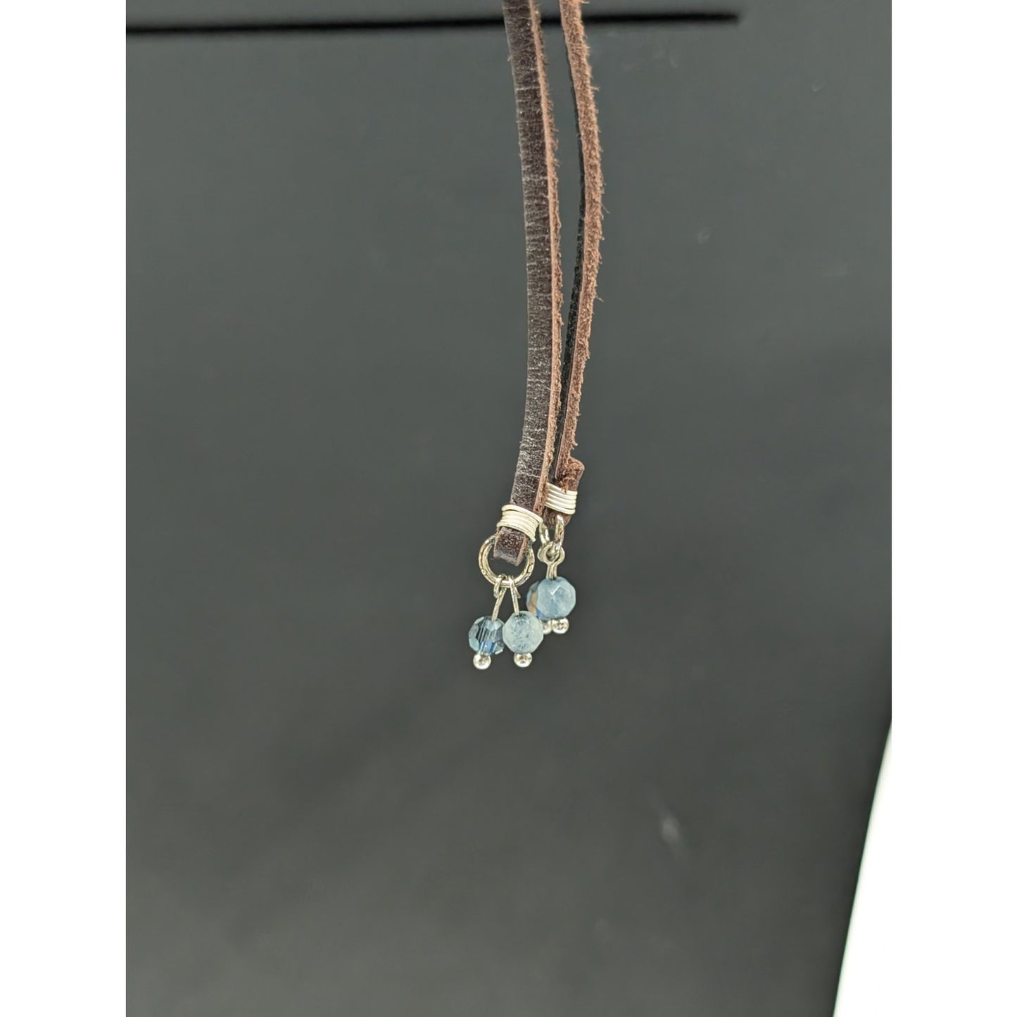 Silver Tone Multi-Chain Blue Bead Rawhide Adjustable Boho Necklace