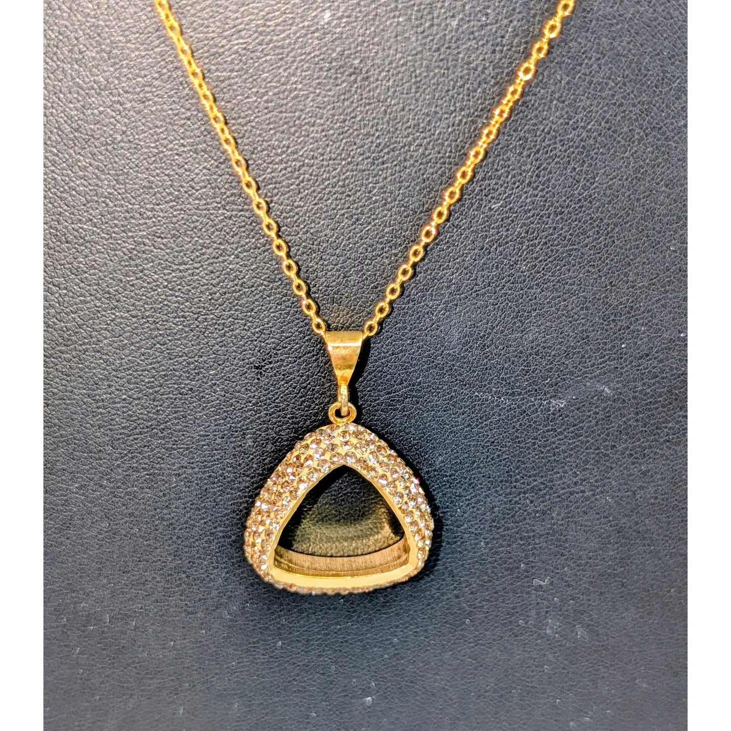 VTG 925 Vermeil Amber Color Crystal Encrusted Triangle Pendant 18" Necklace
