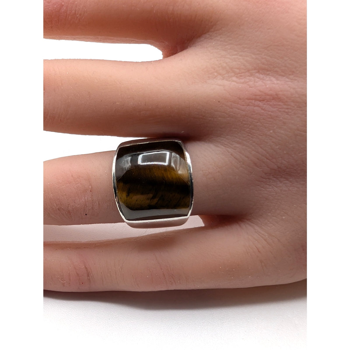 Vintage Tiger's Eye Inlay 925 Sterling Silver Ring Size 5.75