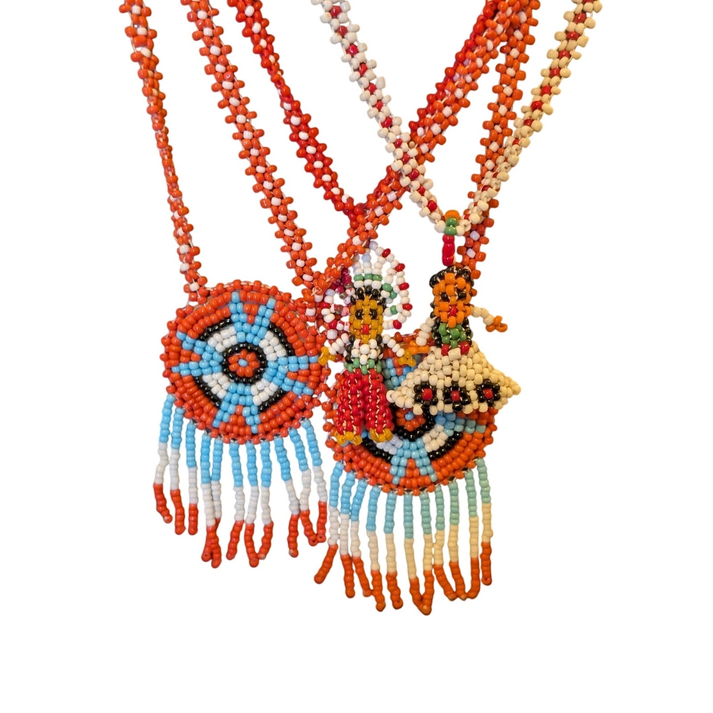 Lot of Four Native American Hand Beaded Seed Bead Vintage 70s Necklaces