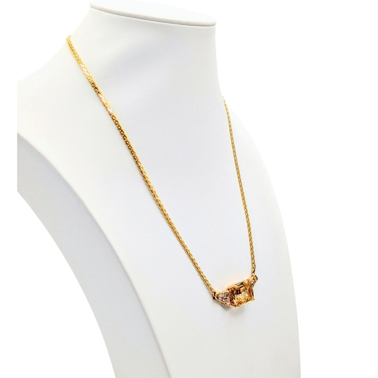 14K Yellow Gold Citrine & Diamond Necklace & Pierced Earring Jewelry Set 25.35g