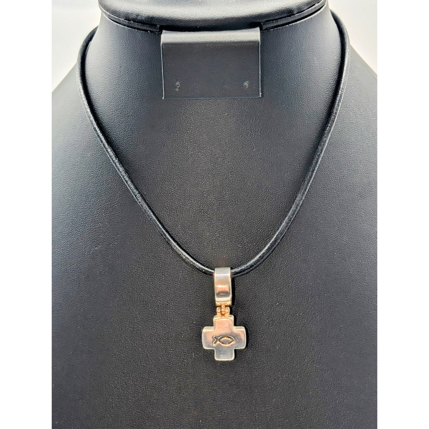Retired Silpada 925 Sterling Articulated Cross Ichthus Pendant Cord 16" Necklace