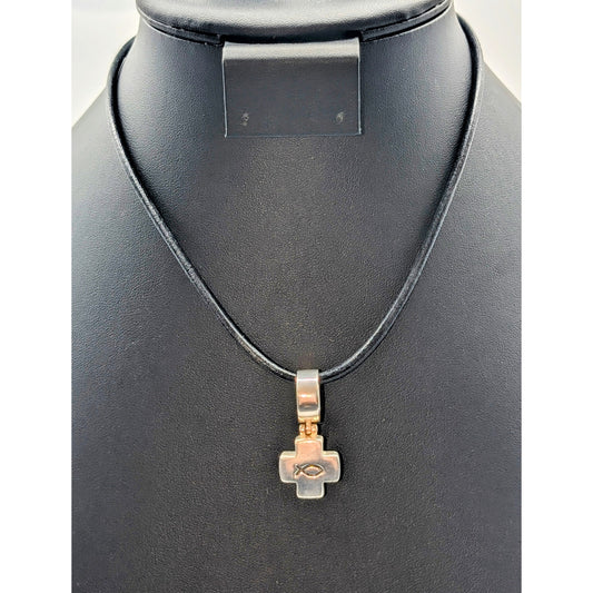 Retired Silpada 925 Sterling Articulated Cross Ichthus Pendant Cord 16" Necklace