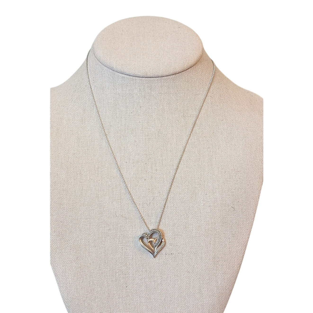 JWBR 925 Two-Toned Double Heart Pendant on 925 Italian KA 1772 Silver 18" Chain