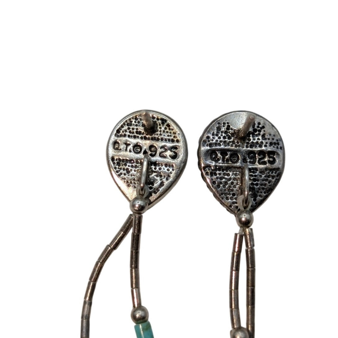Navajo Native American Indian Sterling Silver Turquoise Dangle Pierced Earrings