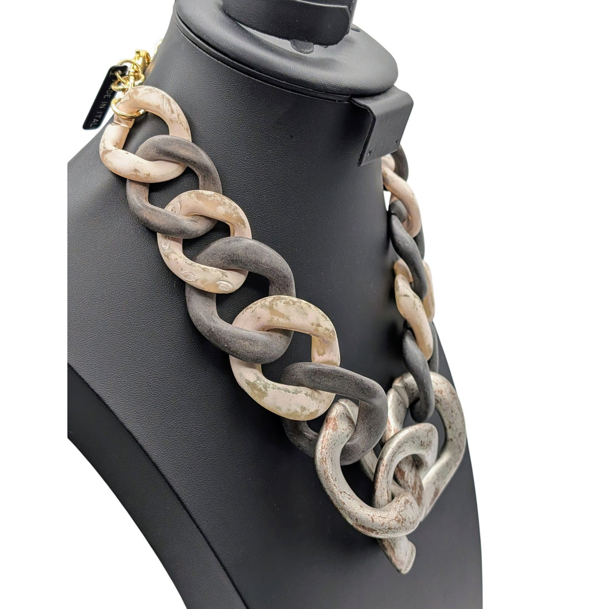 alisha d. Chunky White Washed Cream Bronze Gray Graduated Acrylic Link Necklace