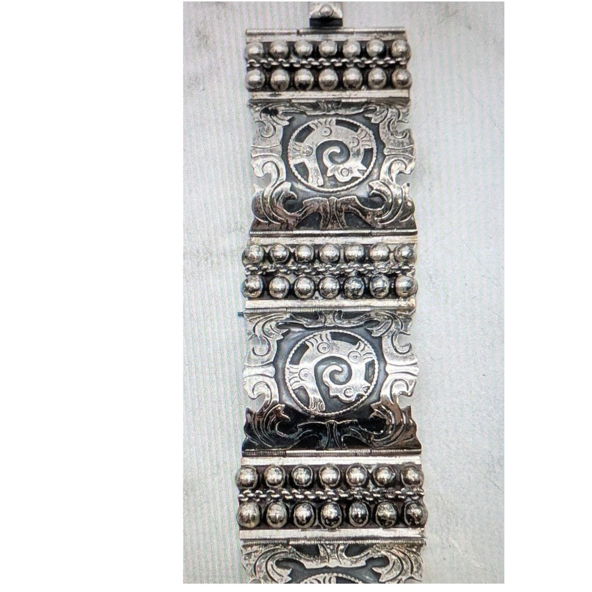 Vtg 30s-40s Los Ballesteros Taxco Sterling Silver Mexican Hinged Panel Bracelet