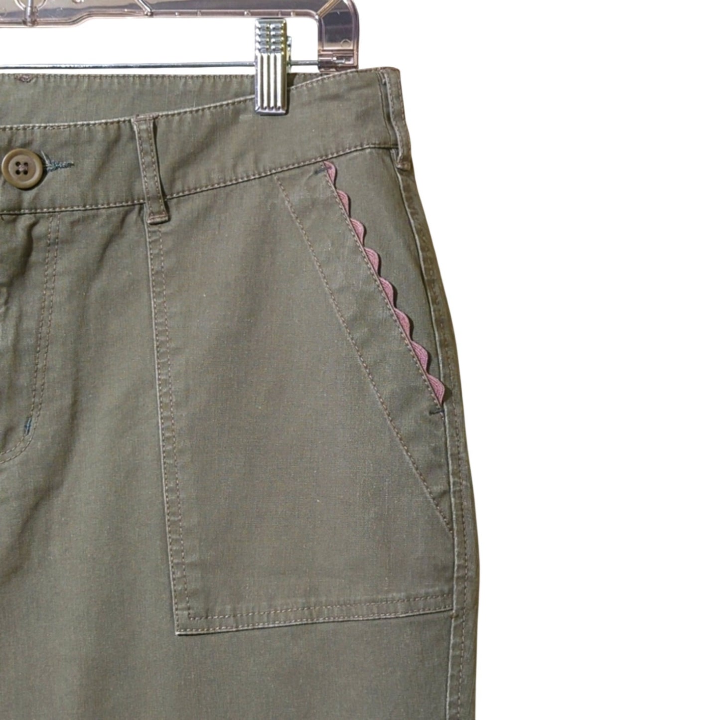 Sundance Scalloped Loden Green High Rise Cropped Jeans Women's Size 12P NWOT