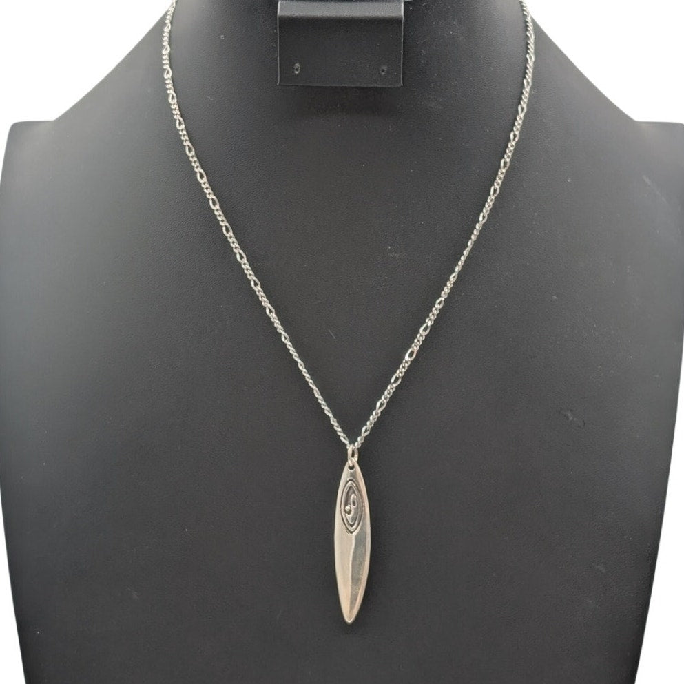 Ezi Zino 925 Sterling  Yin Yang Surfboard Pendant 18" Figaro Chain Necklace