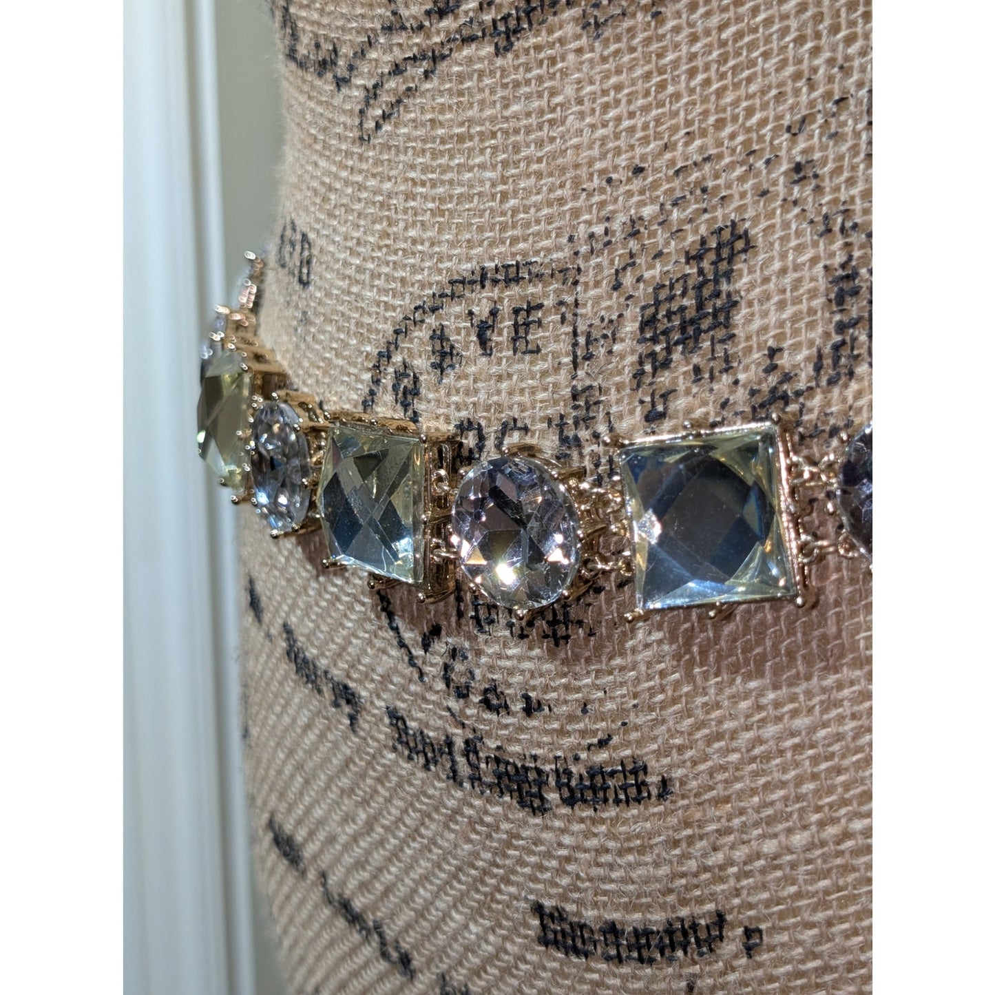 Chunky Gold Tone Large Rhinestone Chain Link Belt 28"-39"