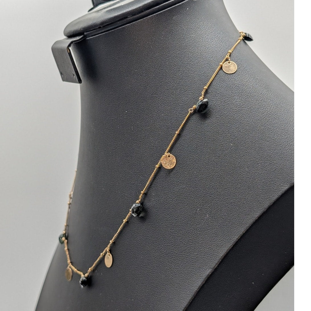 14K Gold Filled Disk & Gemstone Dangle 17"-19.5" Chain Necklace