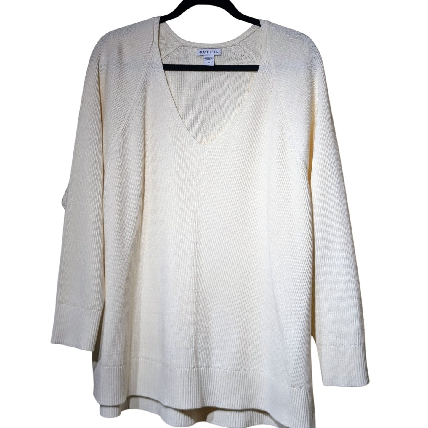 Athleta Hanover Pelican Cream Refined V-Neck Sweater Relaxed Fit Sweater Sz 2X