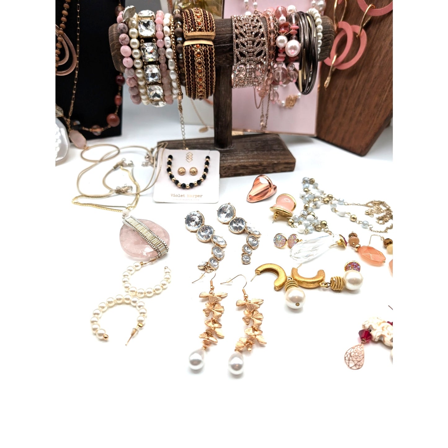 Reseller's Delight Curated Lot of 48 Pink Rose Theme Jewelry Pieces