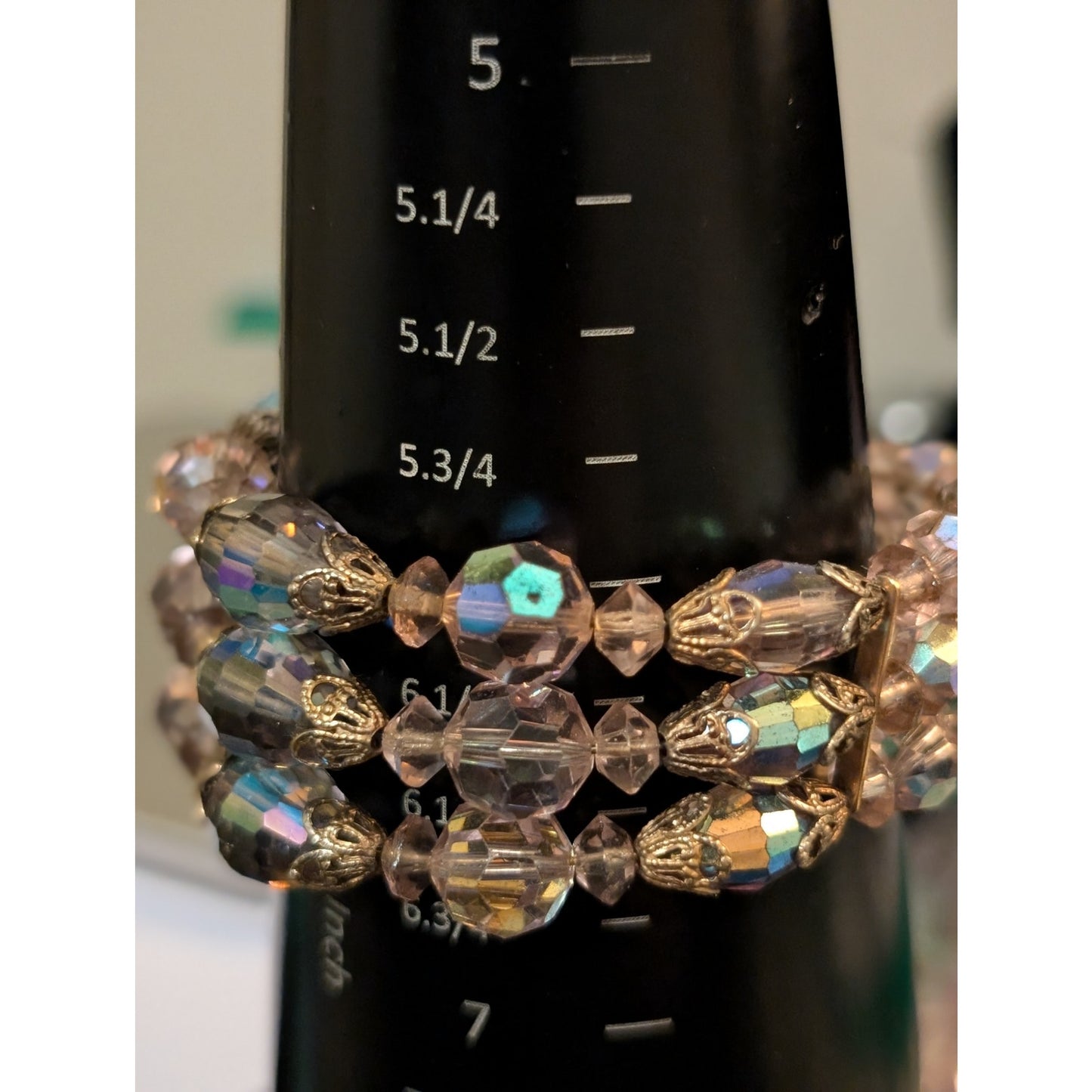 Vintage Three Strand Purple Aurora Borealis Crystal Necklace & Bracelet Set