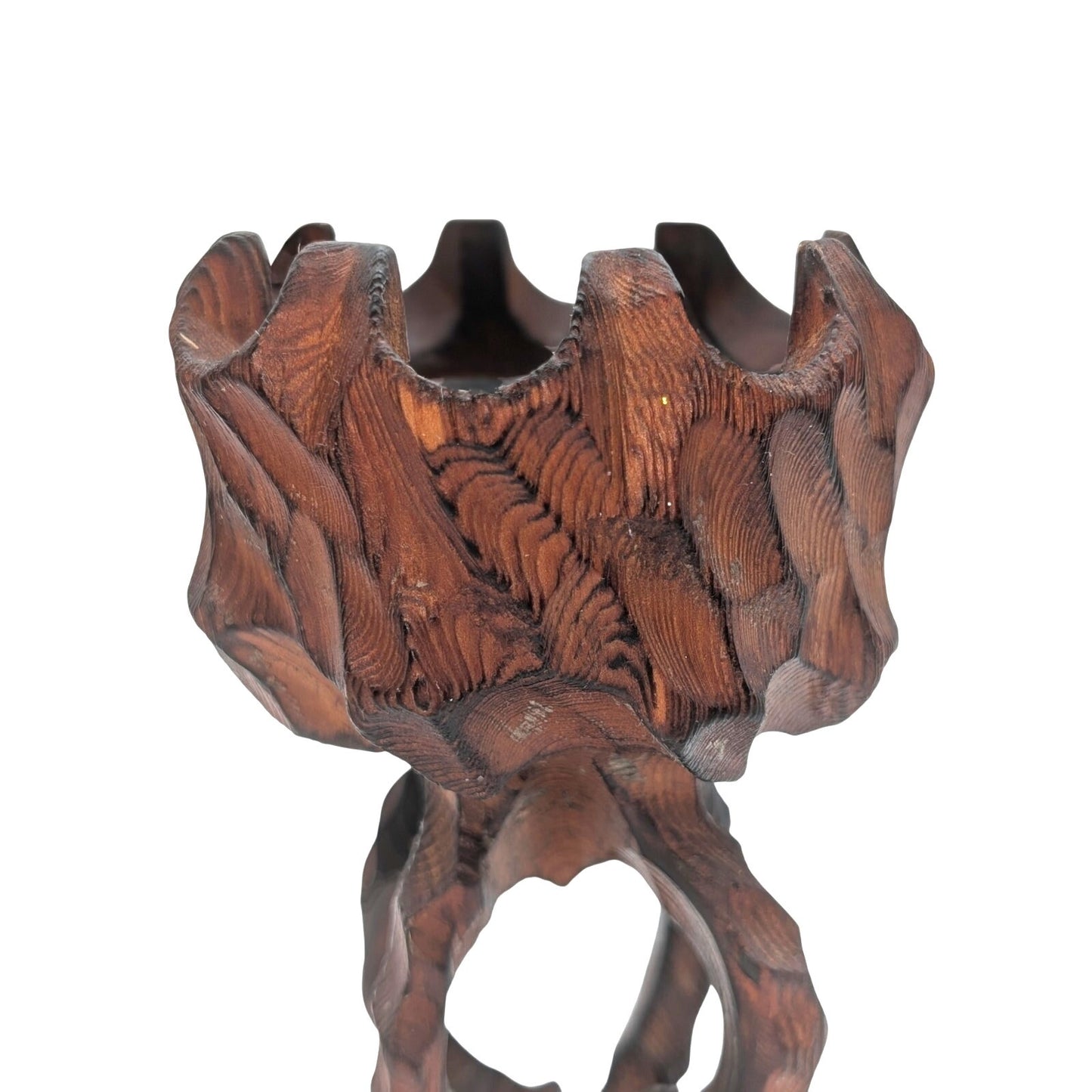 Vintage Mid-Century Modern Hand Carved Brutalist Sculpture Wooden Candle Holder
