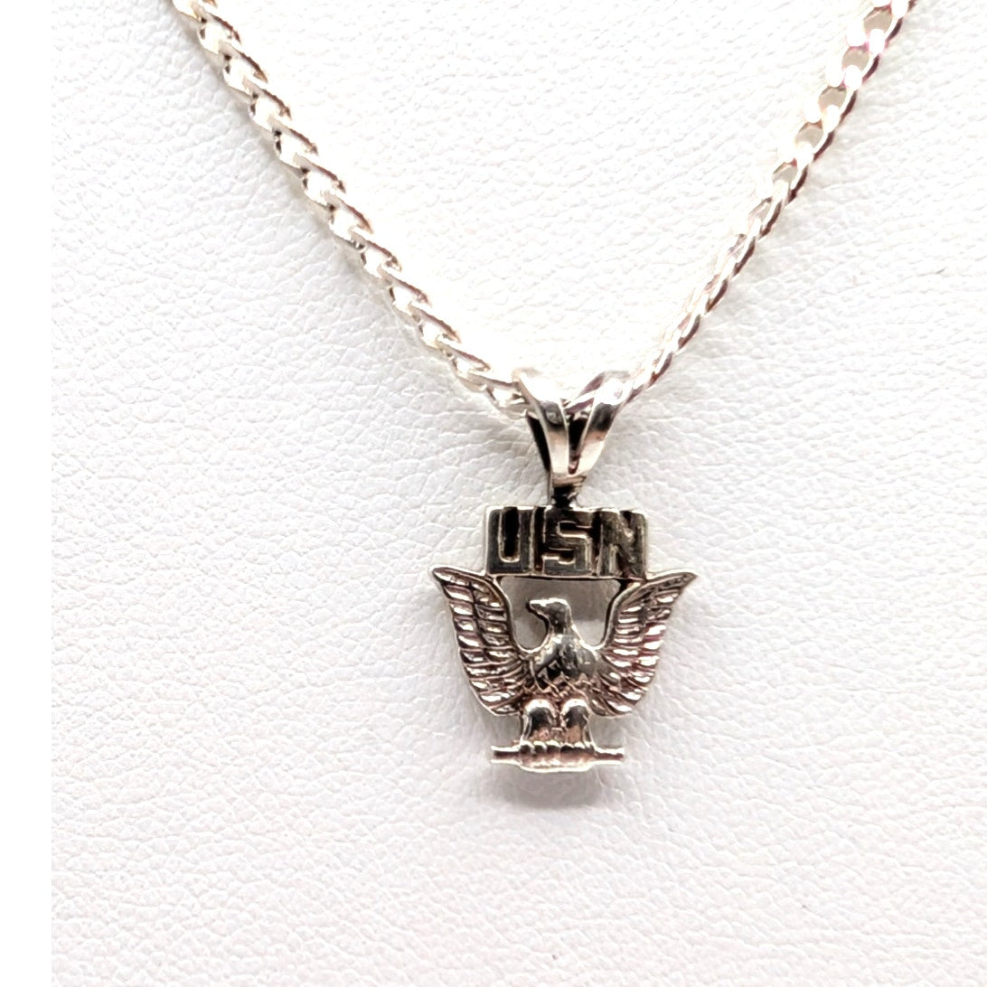 Vintage U.S Navy 925 Sterling Silver Pendant 22" Curb Chain Necklace