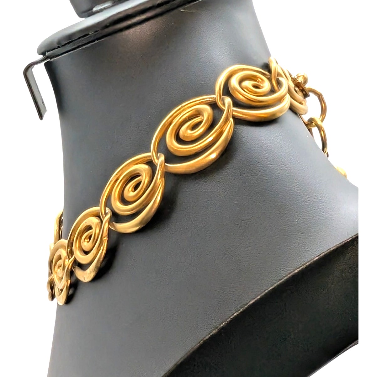 Vintage Anne Klein Modernist Signed Gold Tone Satin Finish Swirl Link Necklace