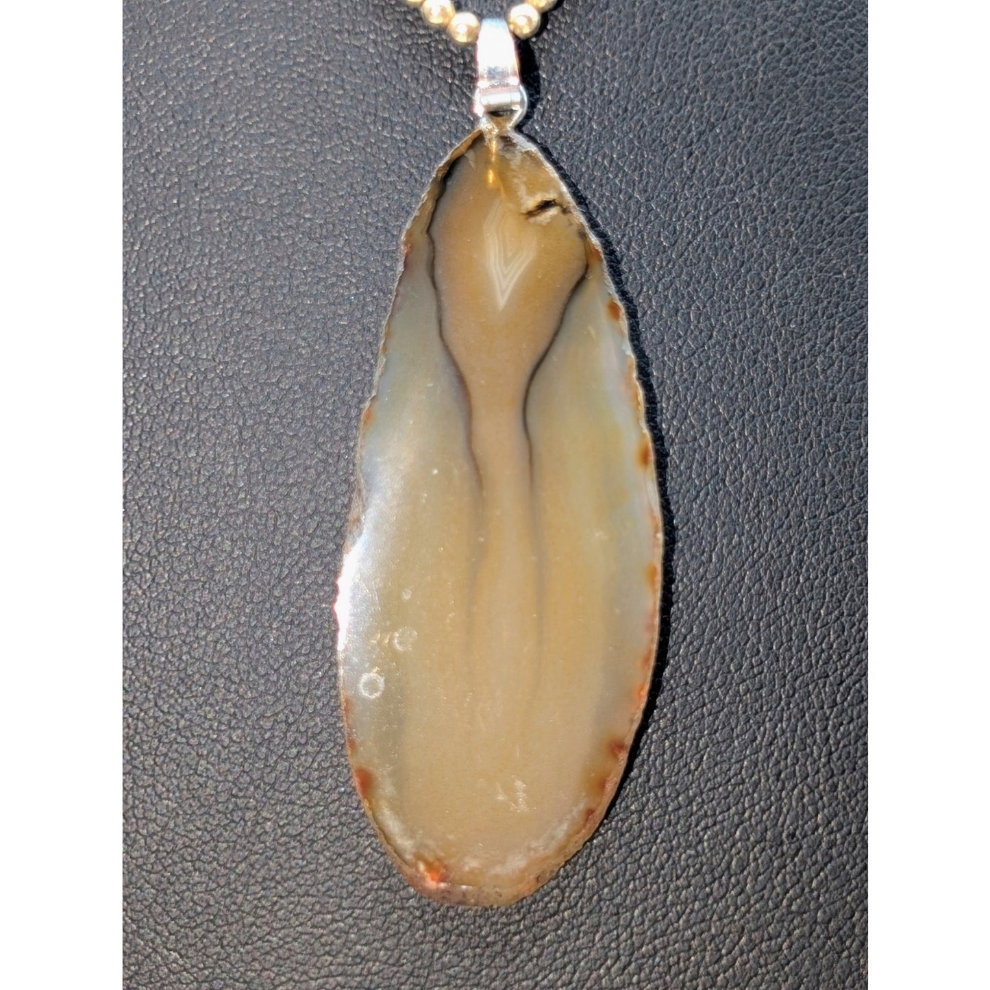 Vtg 1/20 12KGF Stone Slab Pendant Gold Tone Chain Strung Beaded 15.75" Necklace