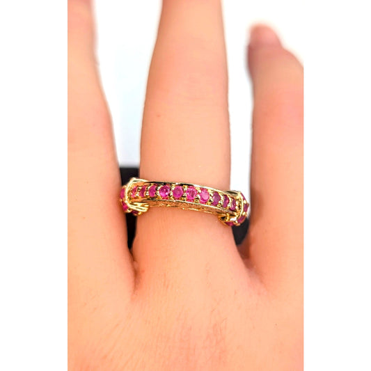 925 Sterling Gold Tone Test as Rubies Band Ring Size 7