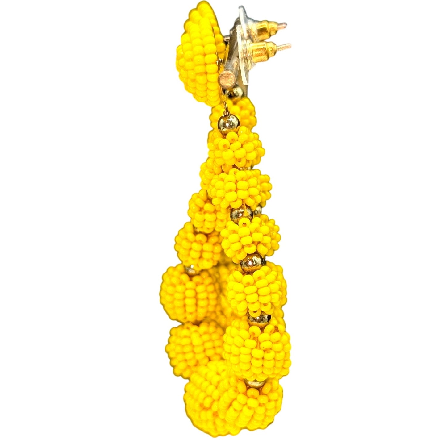 Vintage Yellow Seed Beaded Large Statement Dangle Earrings