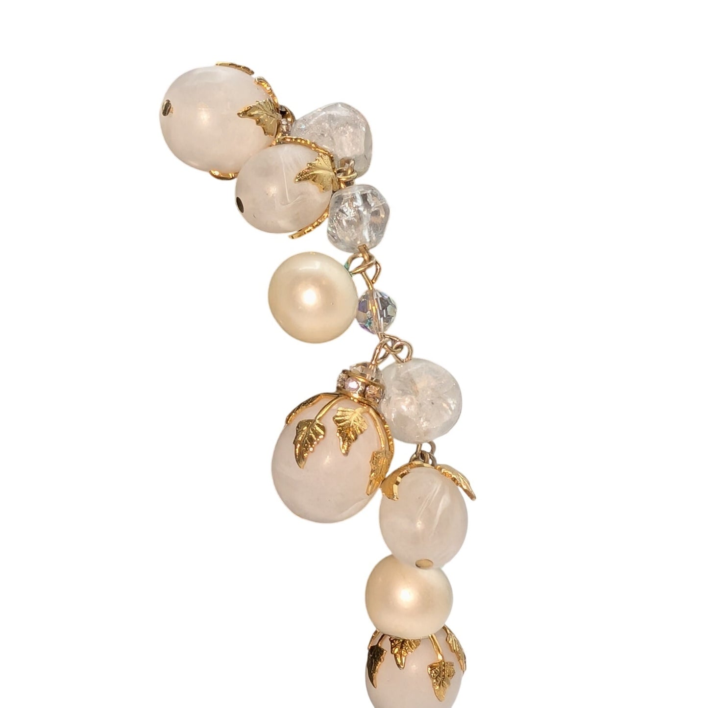 Vintage Deauville 1950s-1960s Faux Pearl Lucite Golden Leaf Bauble Bracelet