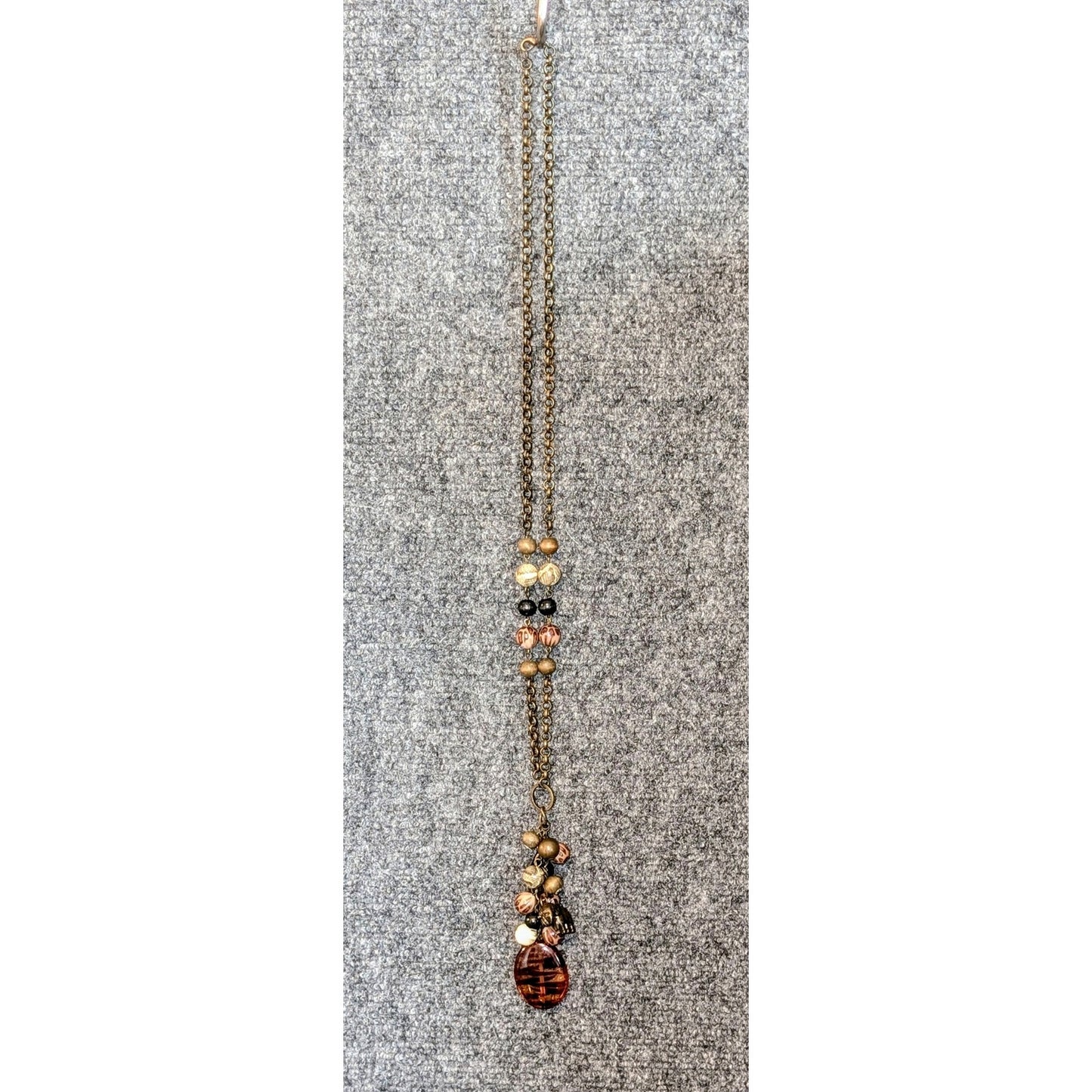 Antiqued Chain Animal Print Beaded Charm Cluster Drop 30" Necklace
