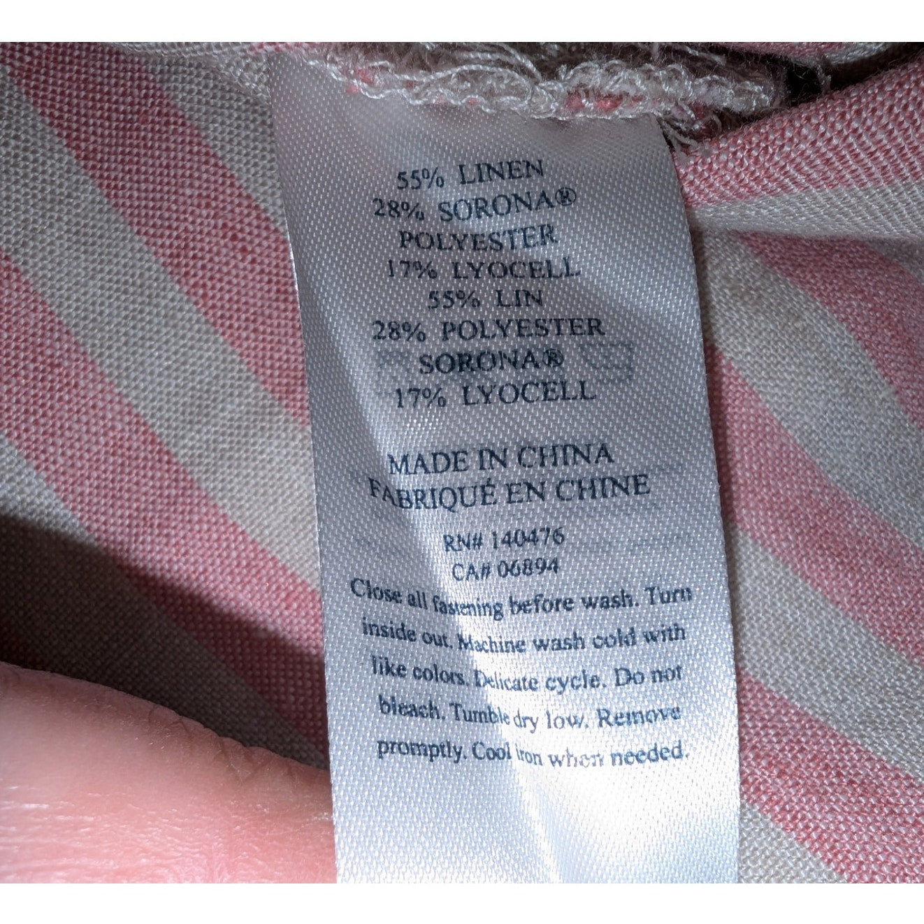 Faherty Malibu Pink Stripe Sleeveless Linen Button Front Shirt Womens Sz XL