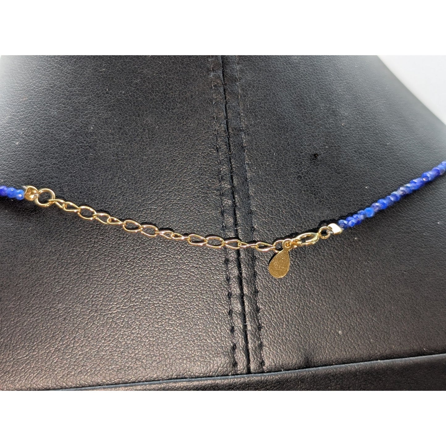 925 Sterling Vermeil 2mm Lapis Lazuli Gemstone Crystal & Goldtone Bead Necklace