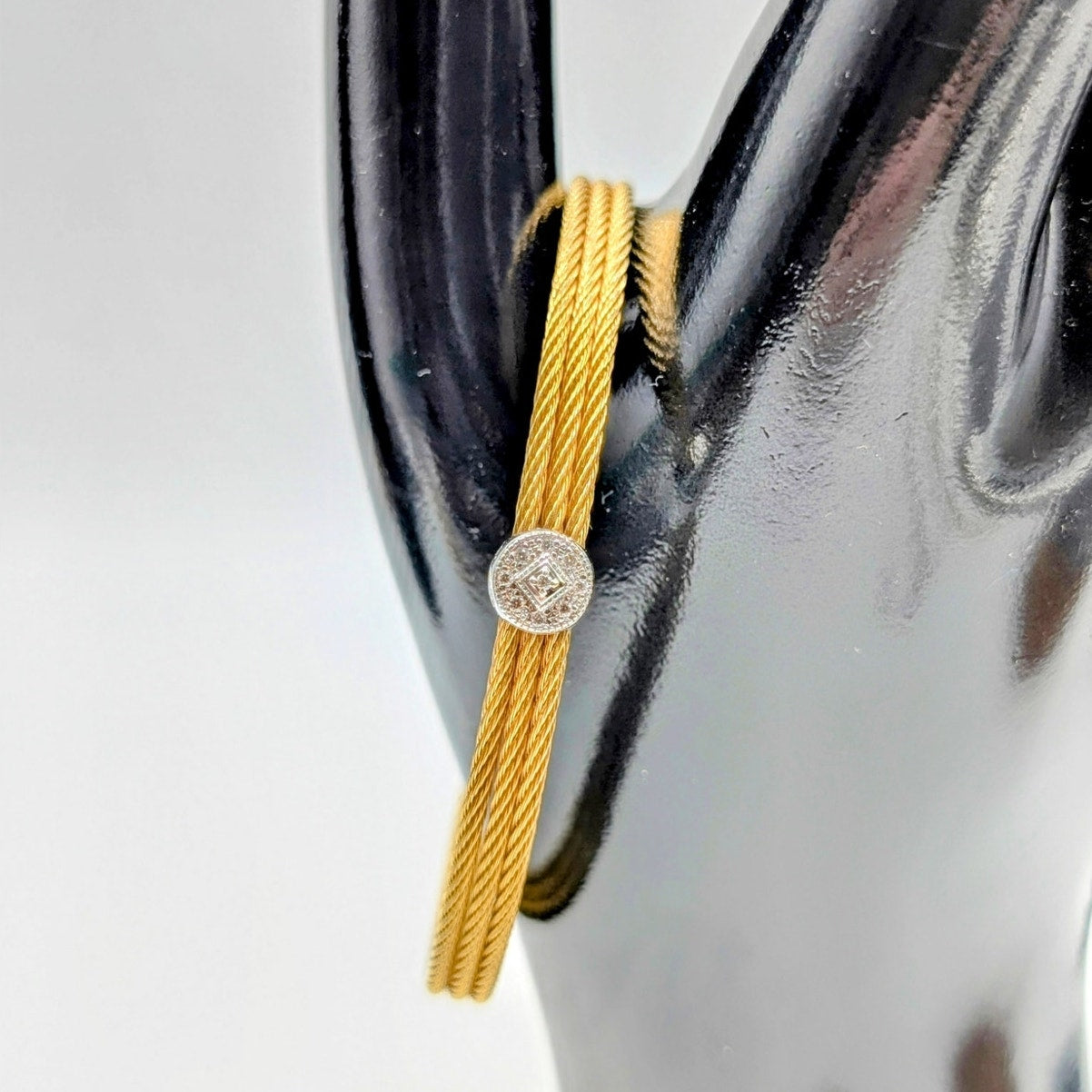 Alor 18K White Gold 9 Diamond & Stainless Steel Cable Bracelet
