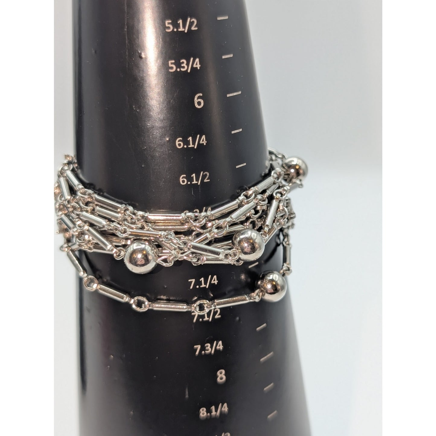 Lisner Vintage Eight Strand Bar Bead Chain Fold Over Shell Clasp Bracelet