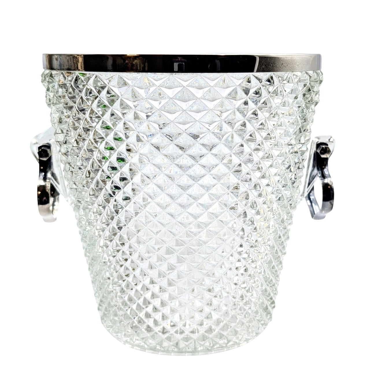 Vtg Large English Diamond Point Glass Silver Plate English Ice/Champagne Bucket