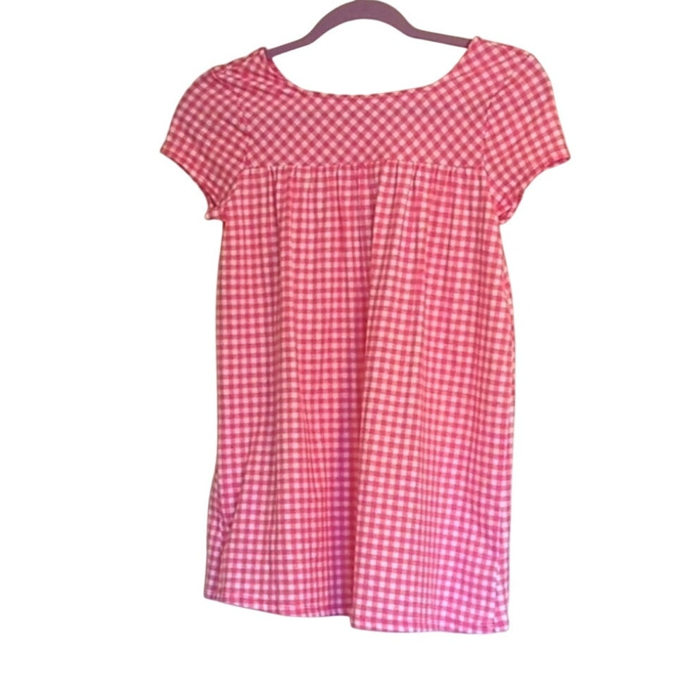 Lands' End Pink Gingham Checked Girls' Size Large (14) Smock Tunic 100% Cotton