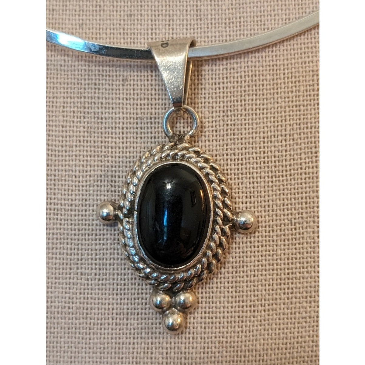 Vintage Handmade Mexico 925 Black Onyx Sterling Silver Hook Collar Necklace