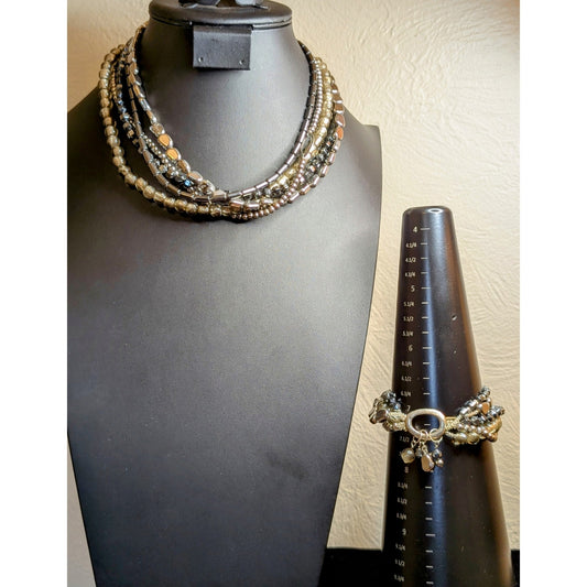 SILPADA Retired Foiled Glass Sterling Silver Necklace & Matching Bracelet Set