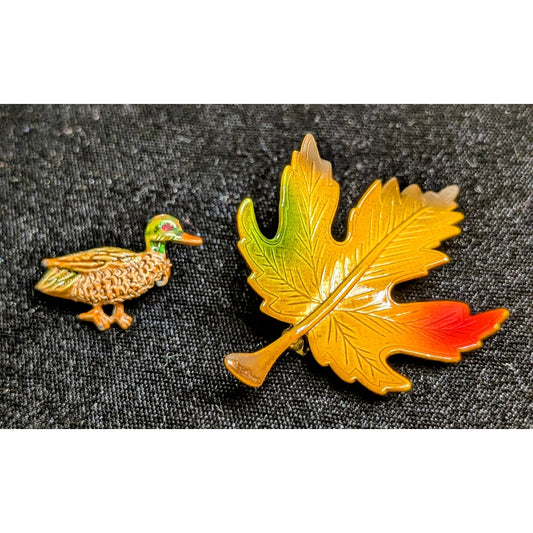 Vintage 80s 90s Unmarked Colorful Enamel Maple Leaf & Gerry's Duck Pins