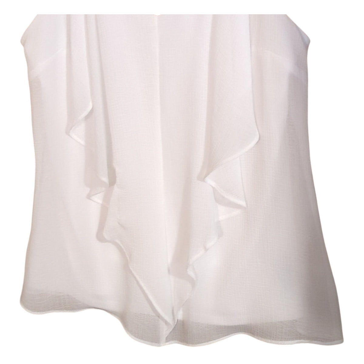 BCX Front Ruffle V Neck Cut Out Back Flowy Lined White Blouse Women's Sz M