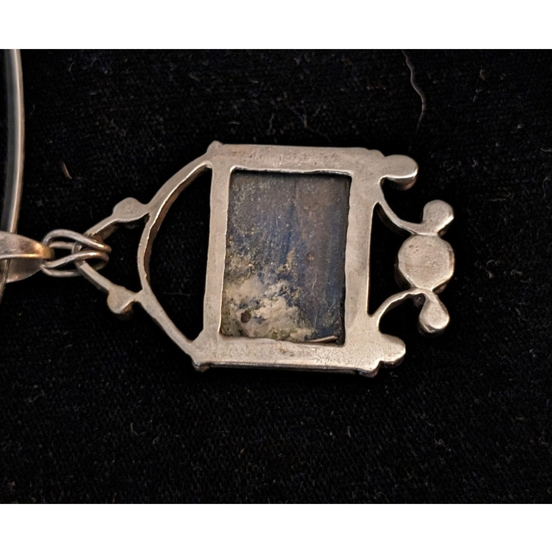 Chunky Lapis Lazuli Pearl Pendant on Mexican Sterling Silver Hook Clasp Collar